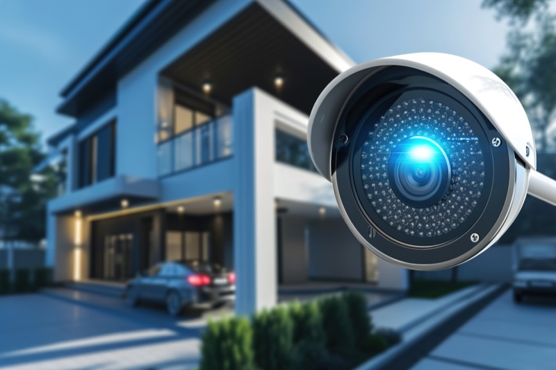 Smart-Home-Überwachungskamera an einem Wohnhaus